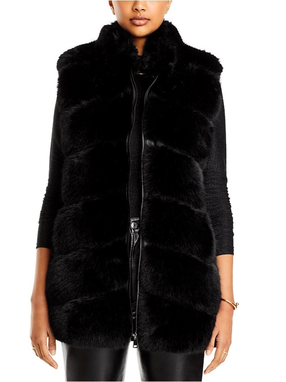 Adrienne Landau Black Faux Fur Zip-Front Vest